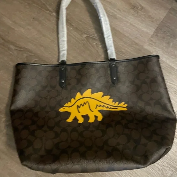 NWT Coach Signature Tote with Yellow Dinosaur Design Bag - Picture 6 of 9